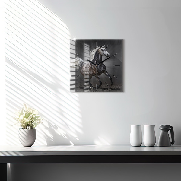 Square glass wall clock Galloping horse
