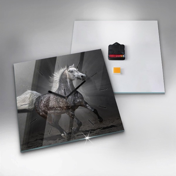 Square glass wall clock Galloping horse