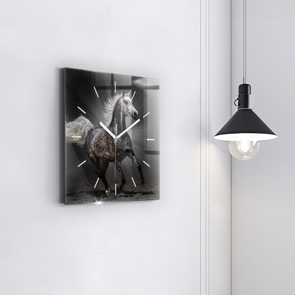Square glass wall clock Galloping horse