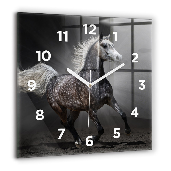 Square glass wall clock Galloping horse