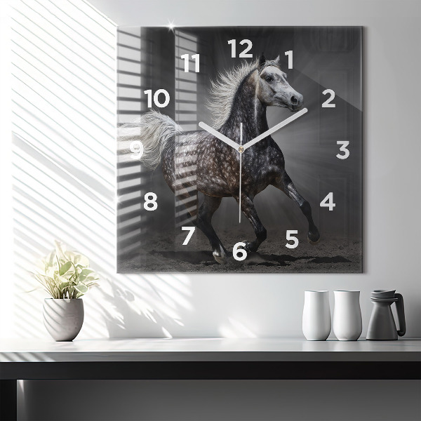 Square glass wall clock Galloping horse