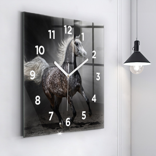 Square glass wall clock Galloping horse