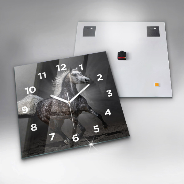 Square glass wall clock Galloping horse