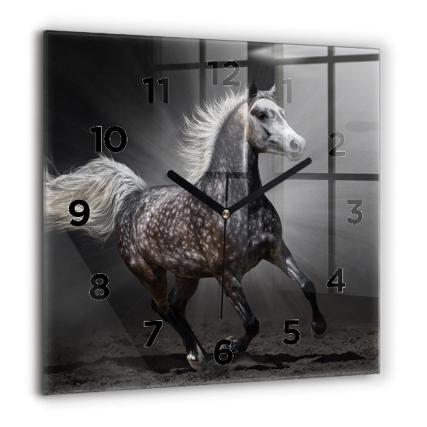 Square glass wall clock Galloping horse