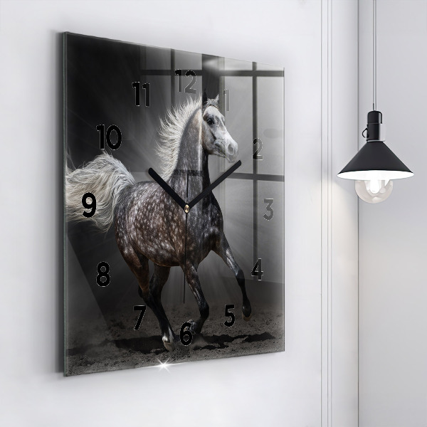 Square glass wall clock Galloping horse