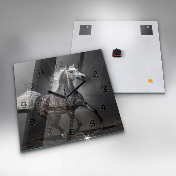 Square glass wall clock Galloping horse