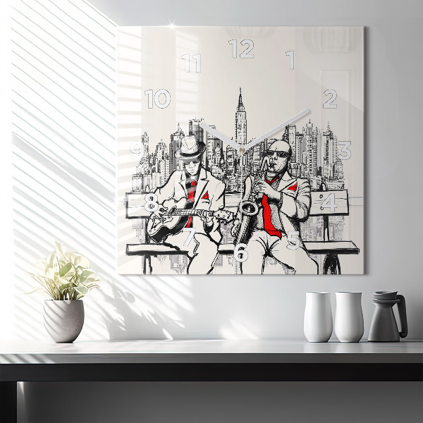 Square glass wall clock Jazz in New York
