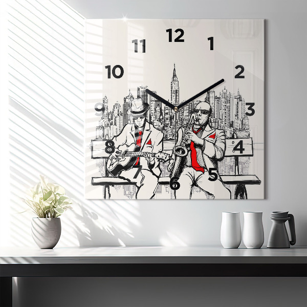 Square glass wall clock Jazz in New York