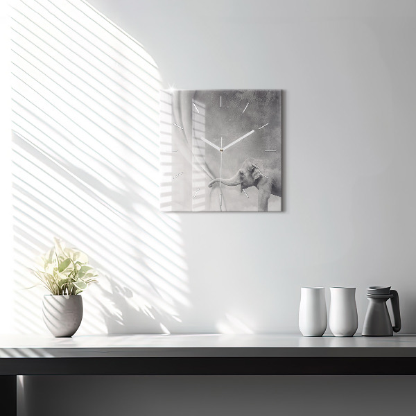 Square glass wall clock Elephant