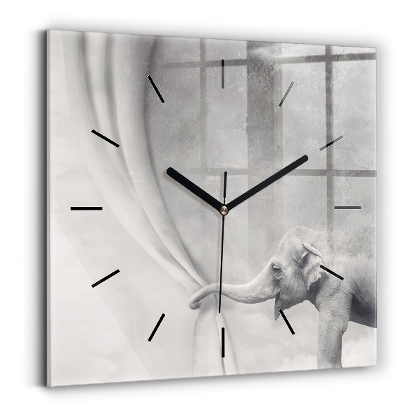 Square glass wall clock Elephant