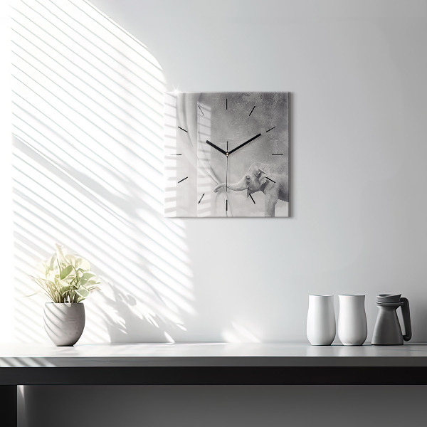 Square glass wall clock Elephant
