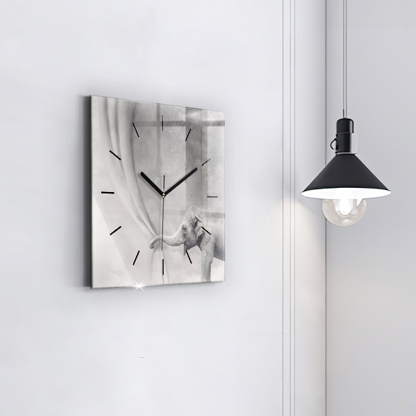 Square glass wall clock Elephant