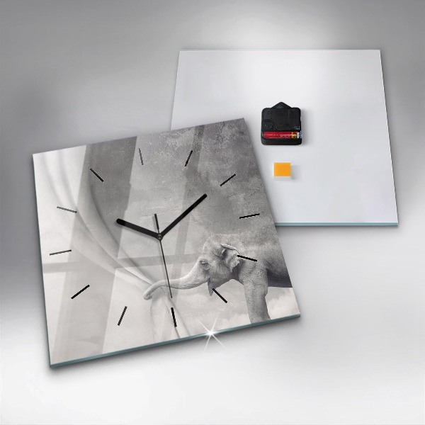 Square glass wall clock Elephant