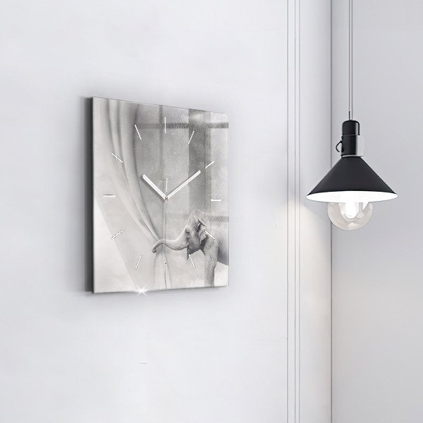 Square glass wall clock Elephant