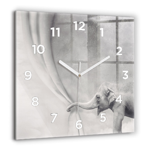 Square glass wall clock Elephant
