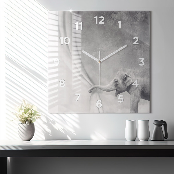 Square glass wall clock Elephant