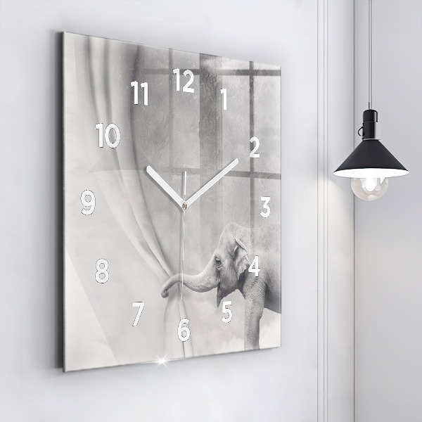 Square glass wall clock Elephant