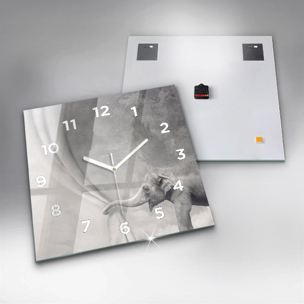 Square glass wall clock Elephant