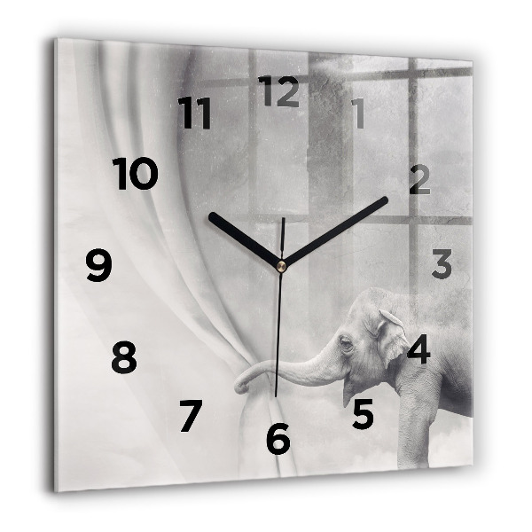 Square glass wall clock Elephant