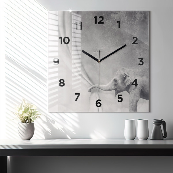 Square glass wall clock Elephant