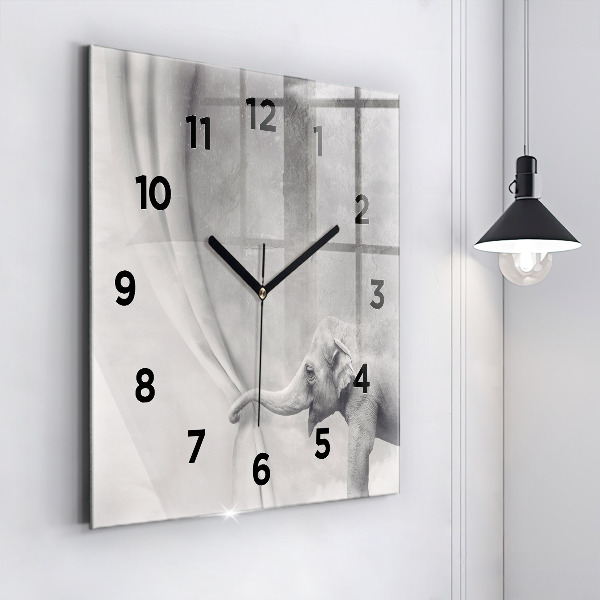 Square glass wall clock Elephant