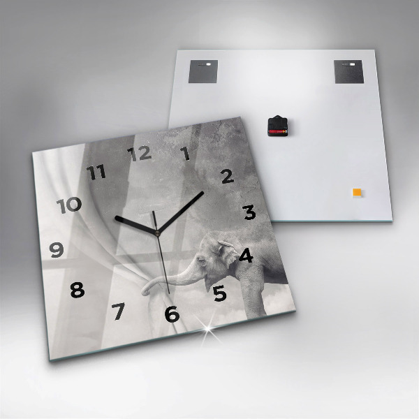 Square glass wall clock Elephant