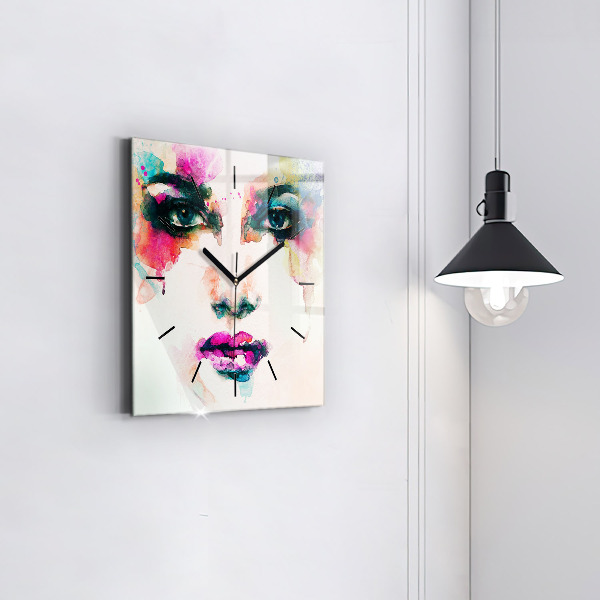 Square glass wall clock Abstract woman face