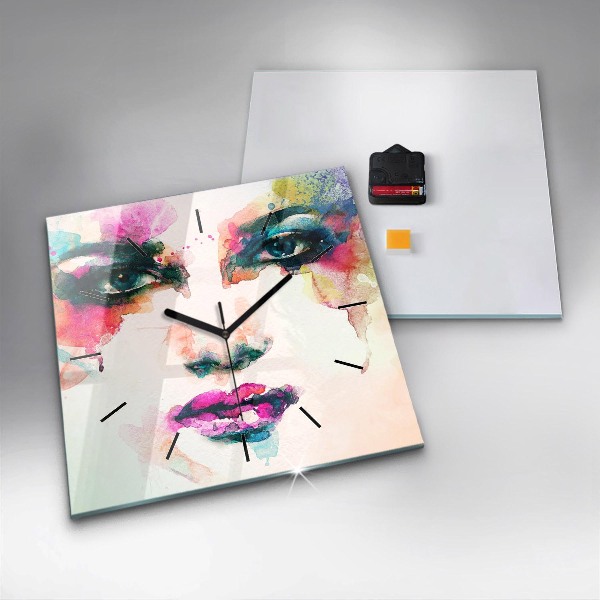 Square glass wall clock Abstract woman face