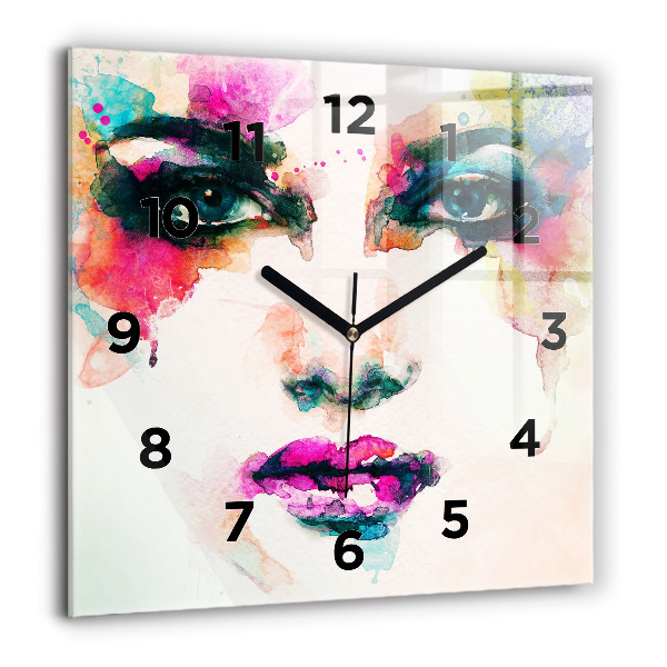 Square glass wall clock Abstract woman face