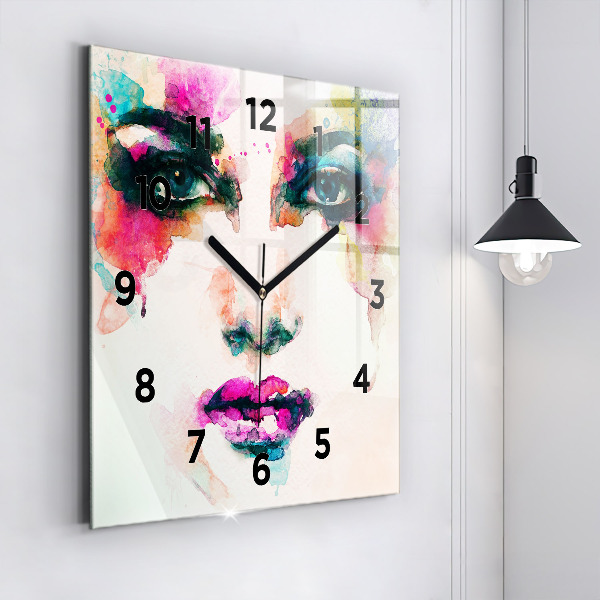 Square glass wall clock Abstract woman face