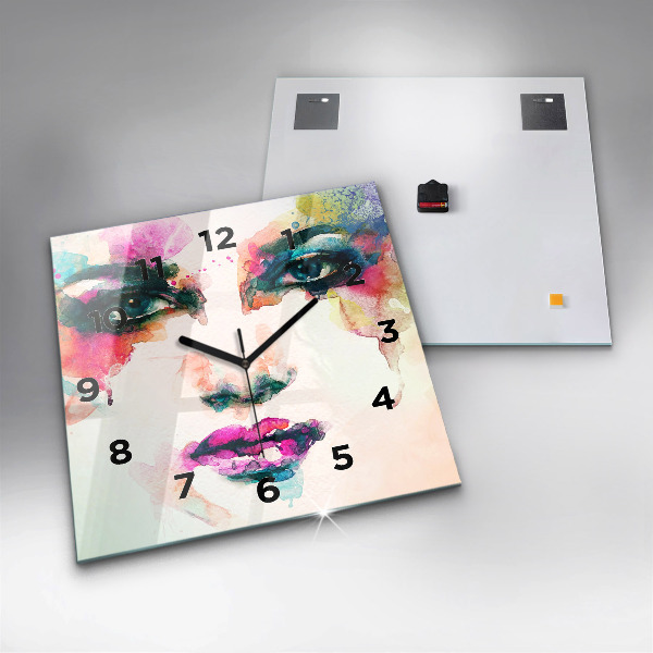 Square glass wall clock Abstract woman face