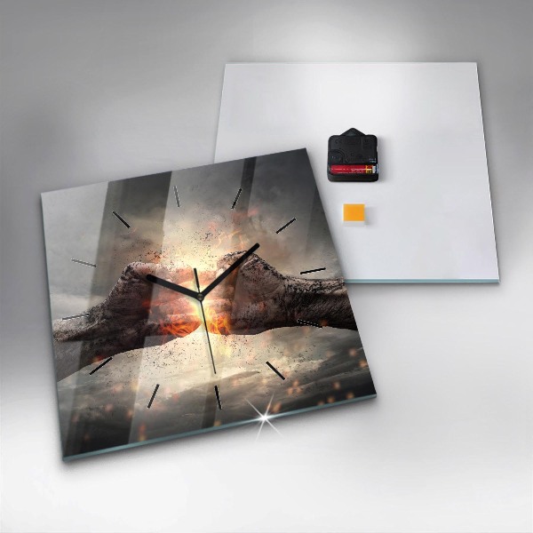 Square glass wall clock Fists Strength Power