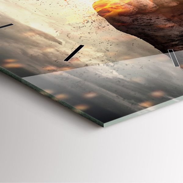 Square glass wall clock Fists Strength Power