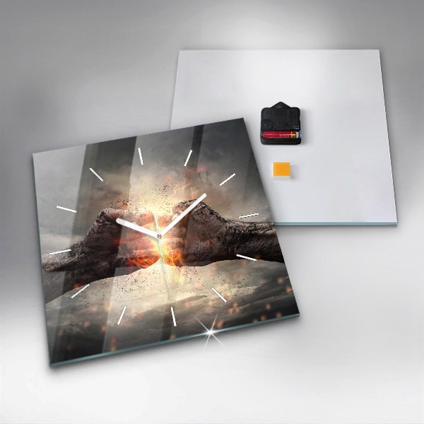 Square glass wall clock Fists Strength Power