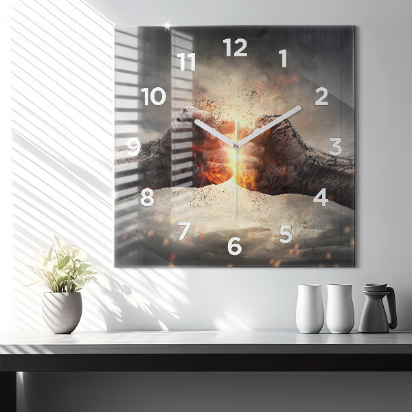 Square glass wall clock Fists Strength Power