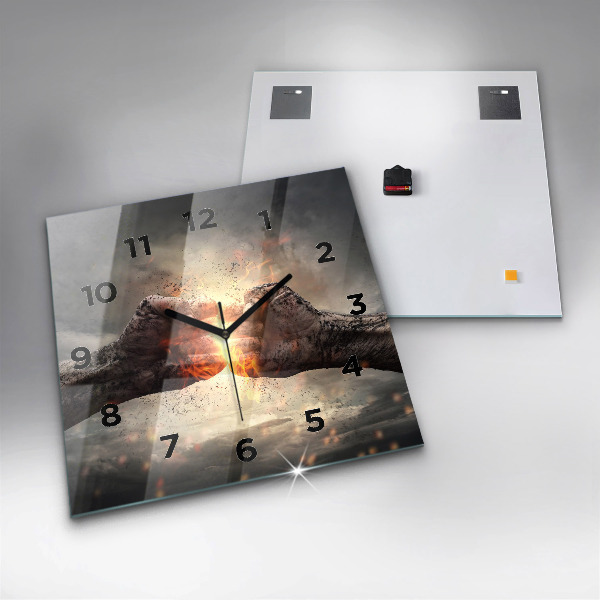 Square glass wall clock Fists Strength Power