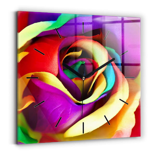 Square glass wall clock Rainbow Rose
