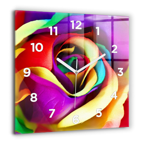 Square glass wall clock Rainbow Rose