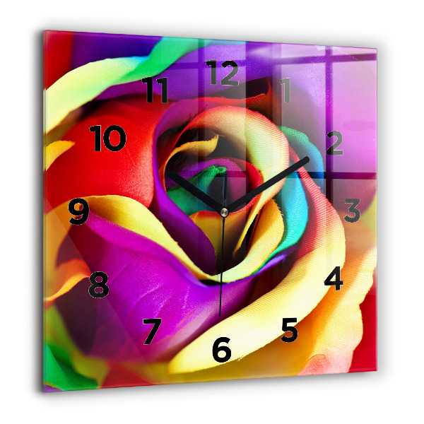 Square glass wall clock Rainbow Rose