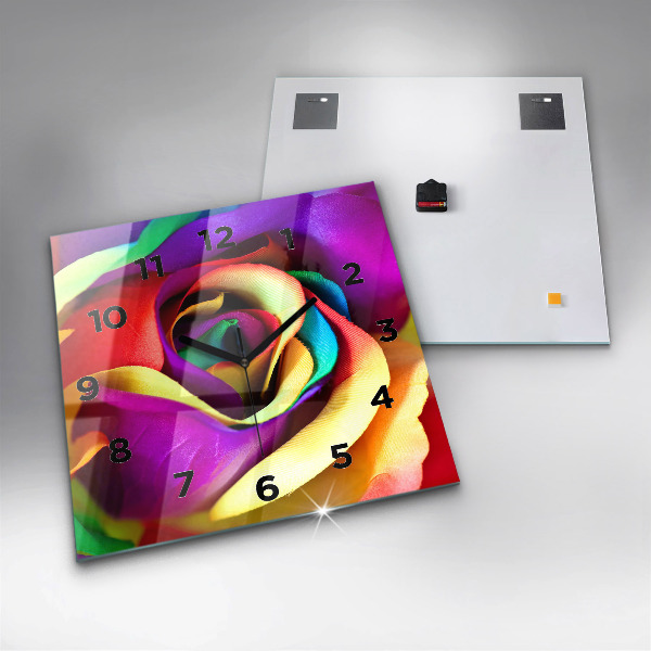 Square glass wall clock Rainbow Rose