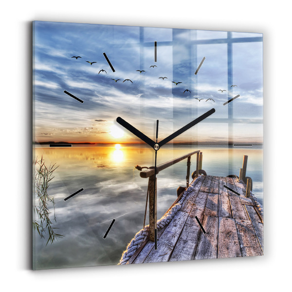 Square glass wall clock Lake Sunset