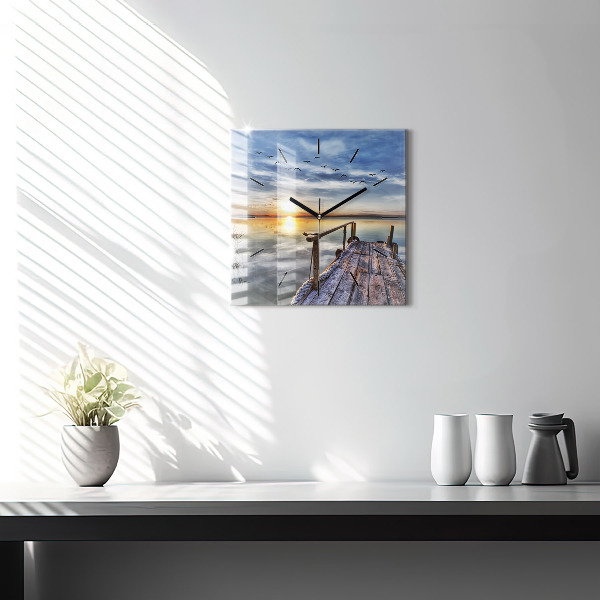 Square glass wall clock Lake Sunset