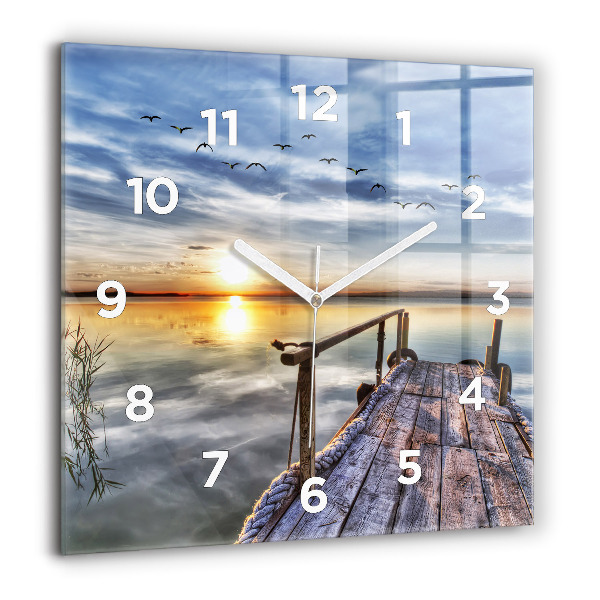 Square glass wall clock Lake Sunset