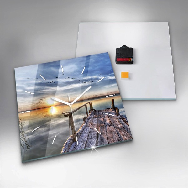Square glass wall clock Lake Sunset