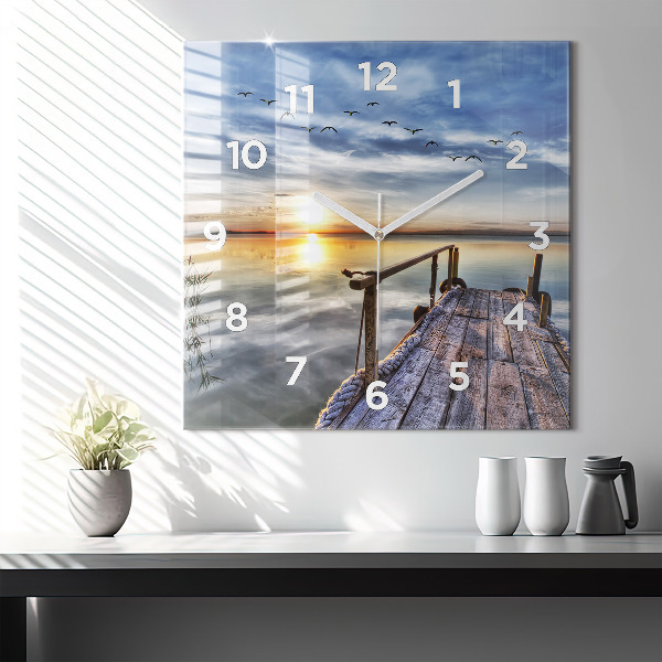 Square glass wall clock Lake Sunset