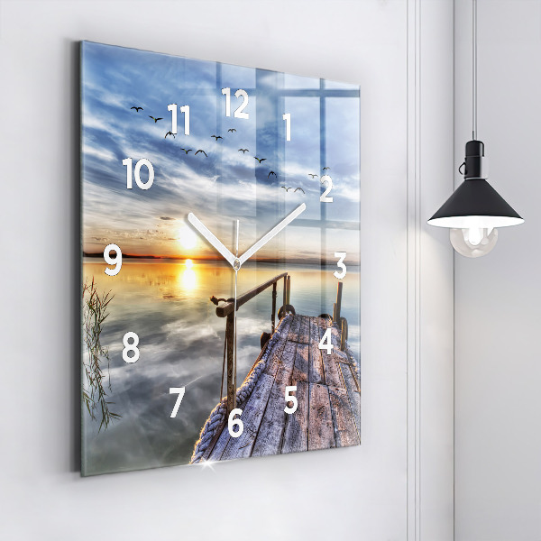 Square glass wall clock Lake Sunset