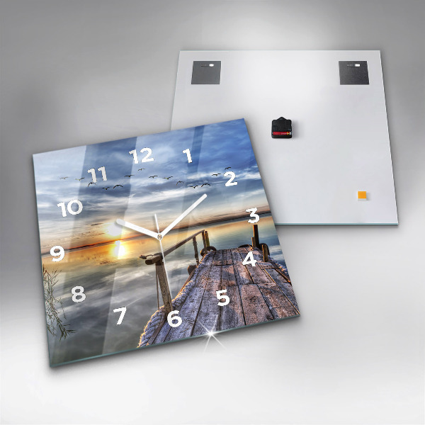 Square glass wall clock Lake Sunset