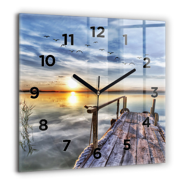 Square glass wall clock Lake Sunset