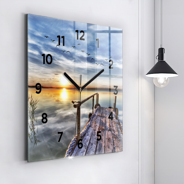 Square glass wall clock Lake Sunset