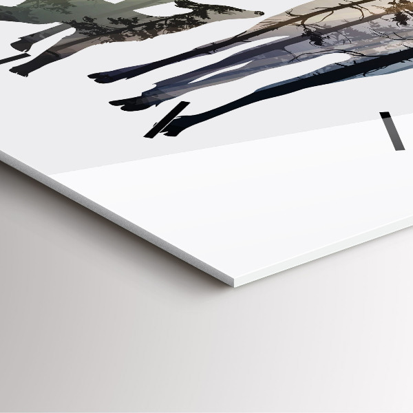 Square glass wall clock Deer family